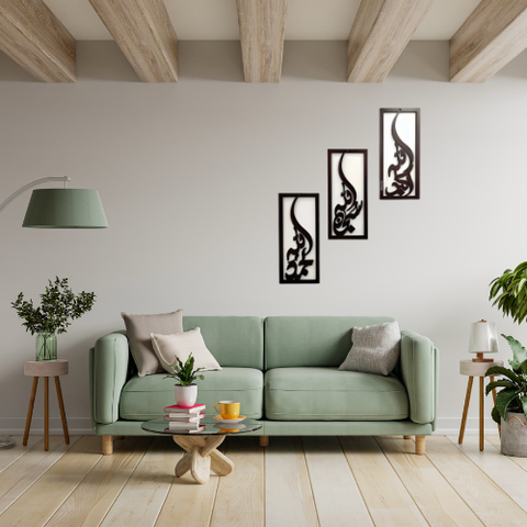 Islamic Arabic Calligraphy Wall Art – Modern Metal Frame 3 Panel Home Decor