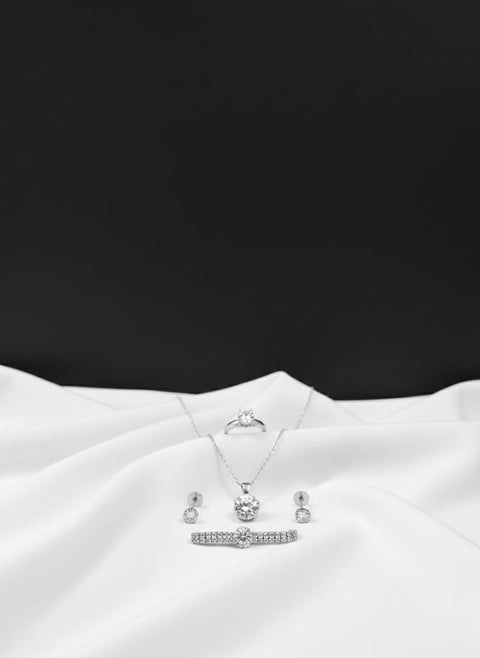 Premium Solitaire Necklace, Ring, Bracelet & Earrings Set