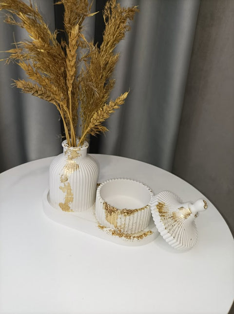 Luxury White & Gold Ceramic Decor Set | Modern Home Decoration
