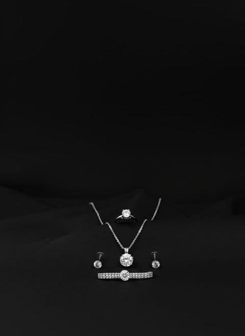Premium Solitaire Necklace, Ring, Bracelet & Earrings Set
