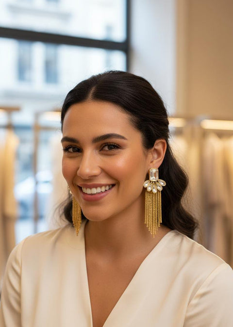 Luxury Crystal Drop Tassel Earrings – Gold Statement Jewelry