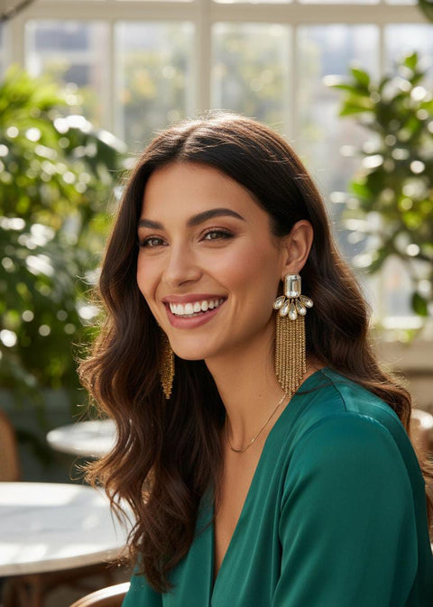 Luxury Crystal Drop Tassel Earrings – Gold Statement Jewelry
