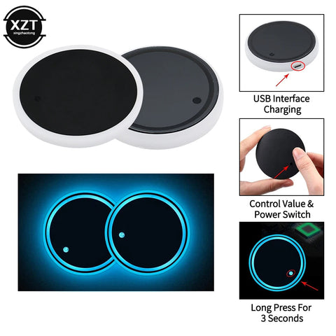 Color Changing Car LED Cup Holder Light Mats ( pack of 2 )